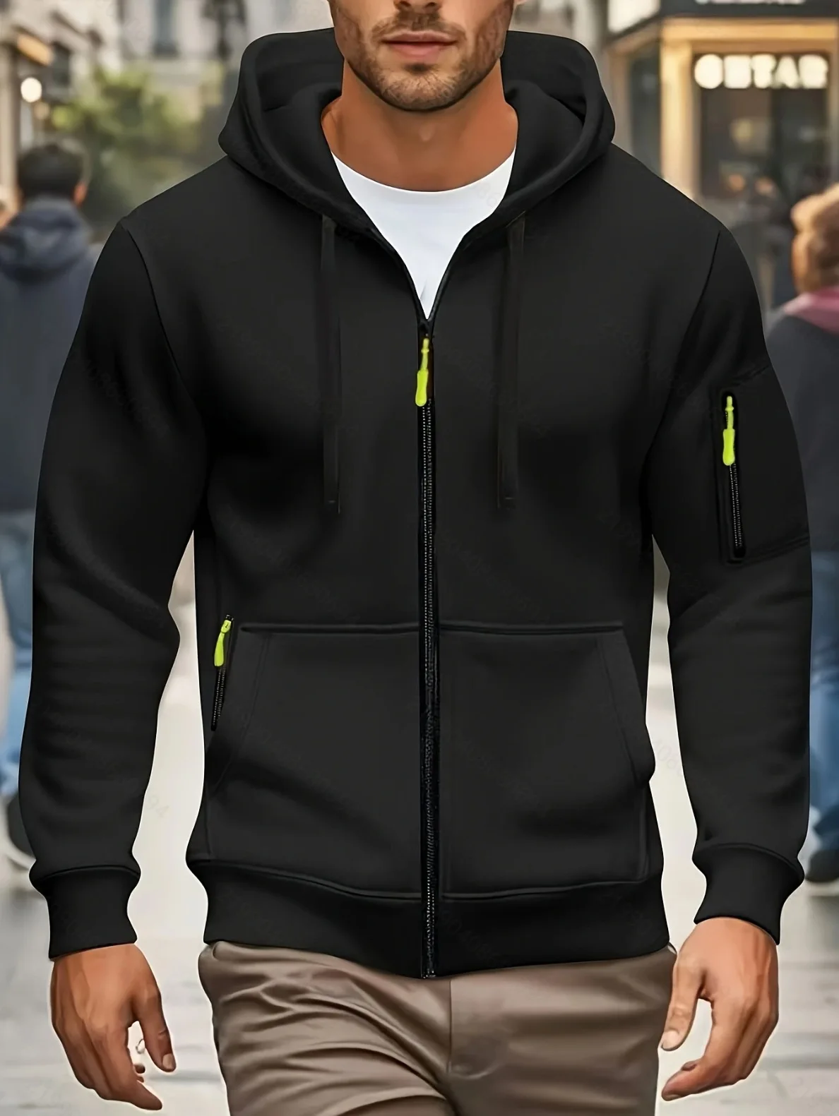 

2025 autumn and winter new loose plus size men's trendy multi pocket zipper cardigan sweatshirt jacket hooded sweatshirt