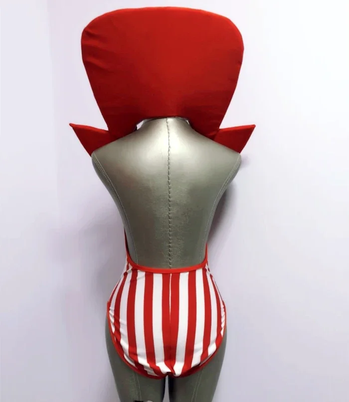 Sexy Backless V-neck Red-White Striped Bodysuit Bar Nightclub DJ Party Performance Stage Wear Female Singer Dance Team Costume