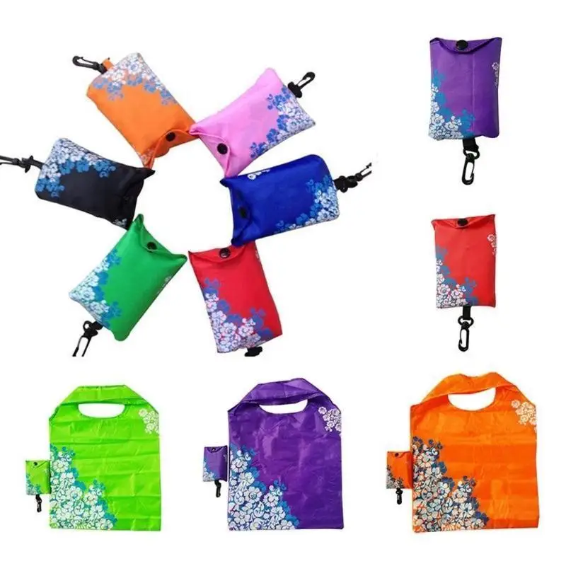 Creative Printed Polyester Organizer Bag Fashionable Recyclable Travel Foldable Reusable Eco Friendly Shopping (Color Random)