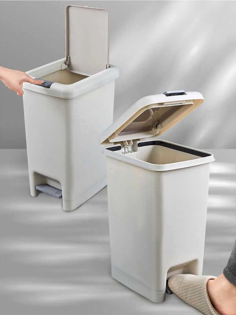 Plastic Foot Pedal Trash Can for Use in Bathroom, Kitchen, Living Room, Dorm, Office Trash Bin