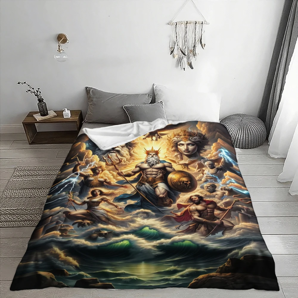 Majestic Fantasy Gods Mythology Art Throw Fleece Blanket for Living Room Couch Decor Gothic Renaissance Gift for Him Her