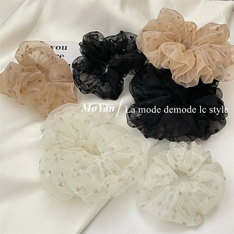 Großes Netz-Haarband für Damen, mit Liebevoll-Flauschiger Verzierung, Elegantes Haargummi, Vielseitig und Langlebig, Gummi-Haarband der Mori-Serie – Detail 1