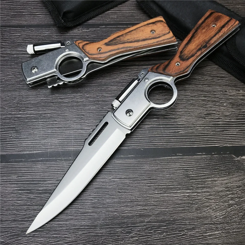 2 Styles EDC Pocket Knives Outdoor Self-defense 440C Blade Color Wood Stainless Steel Handles Tactical Multi-tool Knife