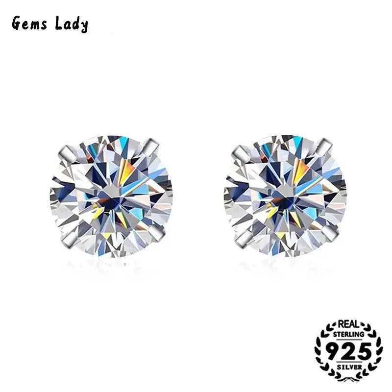 

Gems Lady Silver 925 1CT D Color Moissanite Jewel Earrings For Women With Four Claw Earrings, Simple And Elegant Style