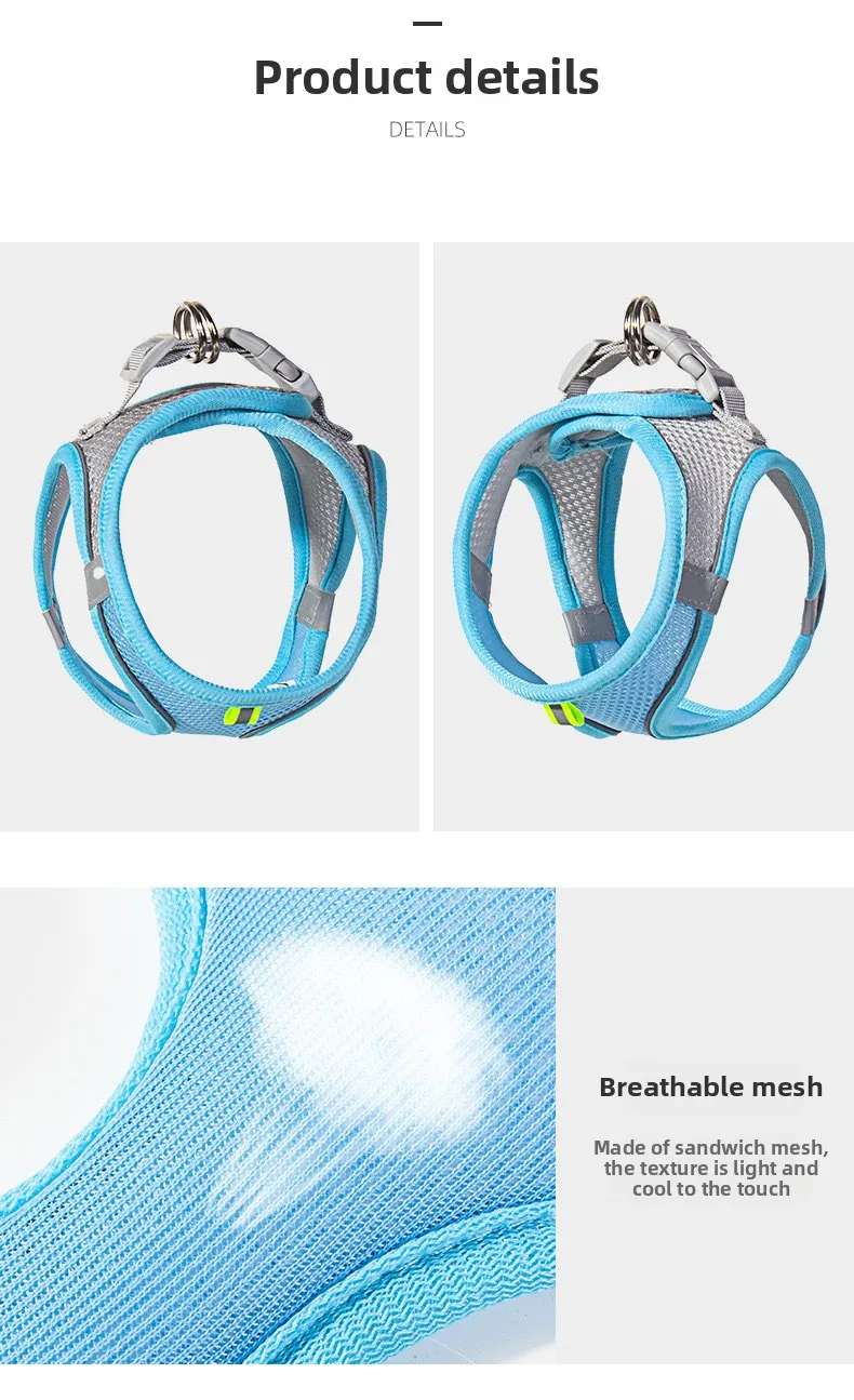 Pet Cat Dog Harness Vest Chest Rope Set Reflective Breathable Adjustable Pets Harness Kitten Collar for Small Medium Dogs Cats