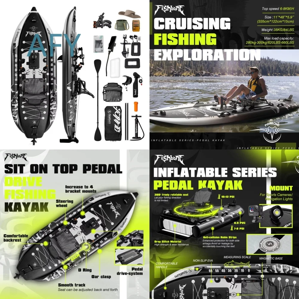 Ultra-Stable Inflatable Kayak for Fishing with Pedal System Anti-Rollover Design for Spatium Source Factory Lightweight