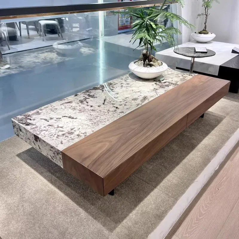 

Natural Snow Mountain Flying Fox Marble Coffee Table Living Room Household High-end Solid Wood Storage Rectangle New Luxury