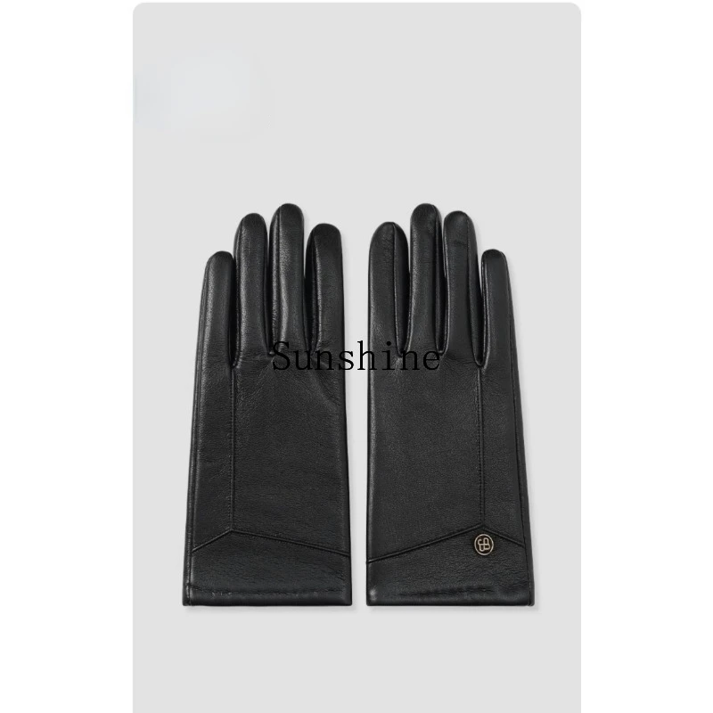 

Leather gloves women's autumn and winter warm versatile velvet thickened windproof cycling touch screen