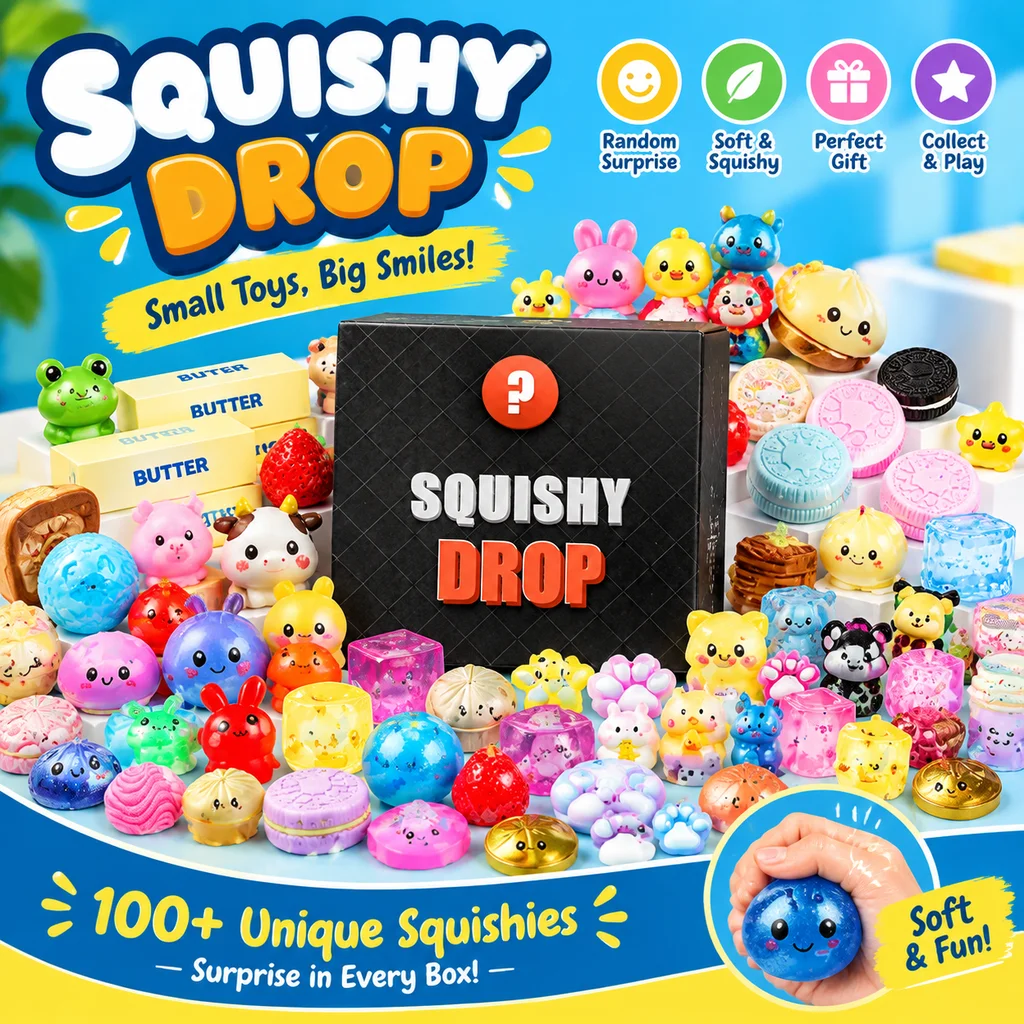 Cute Rainbow Squishy Squeeze Sensory Fidget Toy Stress Anxiety Relief Mystery Blind Box Surprise Pack Gift for Teens Adults