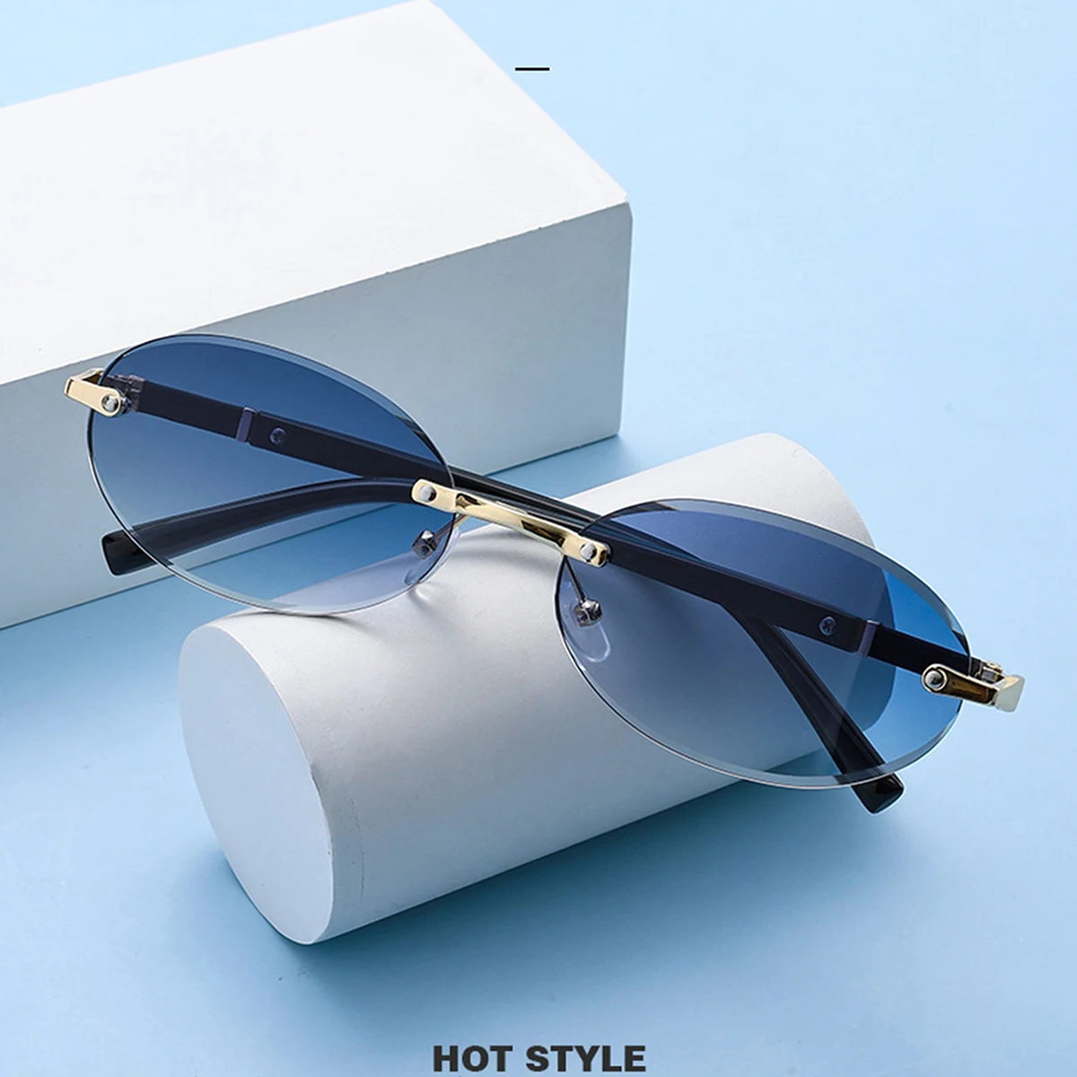 Trendige Sonnenbrille mit geschnittenem Rand, personalisierbar, ovaler Rahmen, neue rahmenlose Spicy Girl Hip-Hop-Sonnenbrille, Metall-DAMEN-Sonnenbrille, Herren-Su – Detail 16