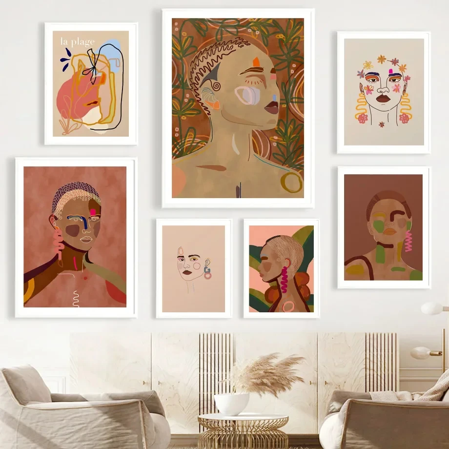 

Abstract Vintage Girl Portrait Face Palm Feminist Art Canvas Painting Posters And Prints Wall Pictures For Living Room Decor