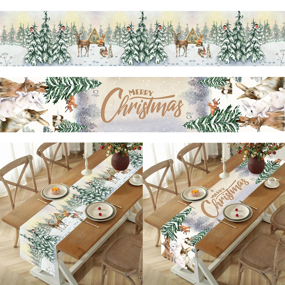 Christmas Polyester Table Runner Merry Christmas Decoration For Home 2024 Xmas Gifts Navidad Noel New Year 2025 Natal Tablecloth