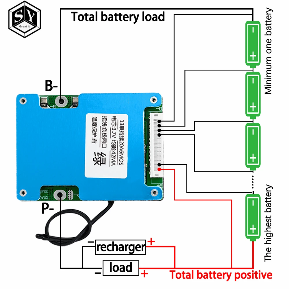 13S 48V 20A 30A lithium battery protection plate Electric wheelchair, two wheeled motorcycle, power protection boawith balanced