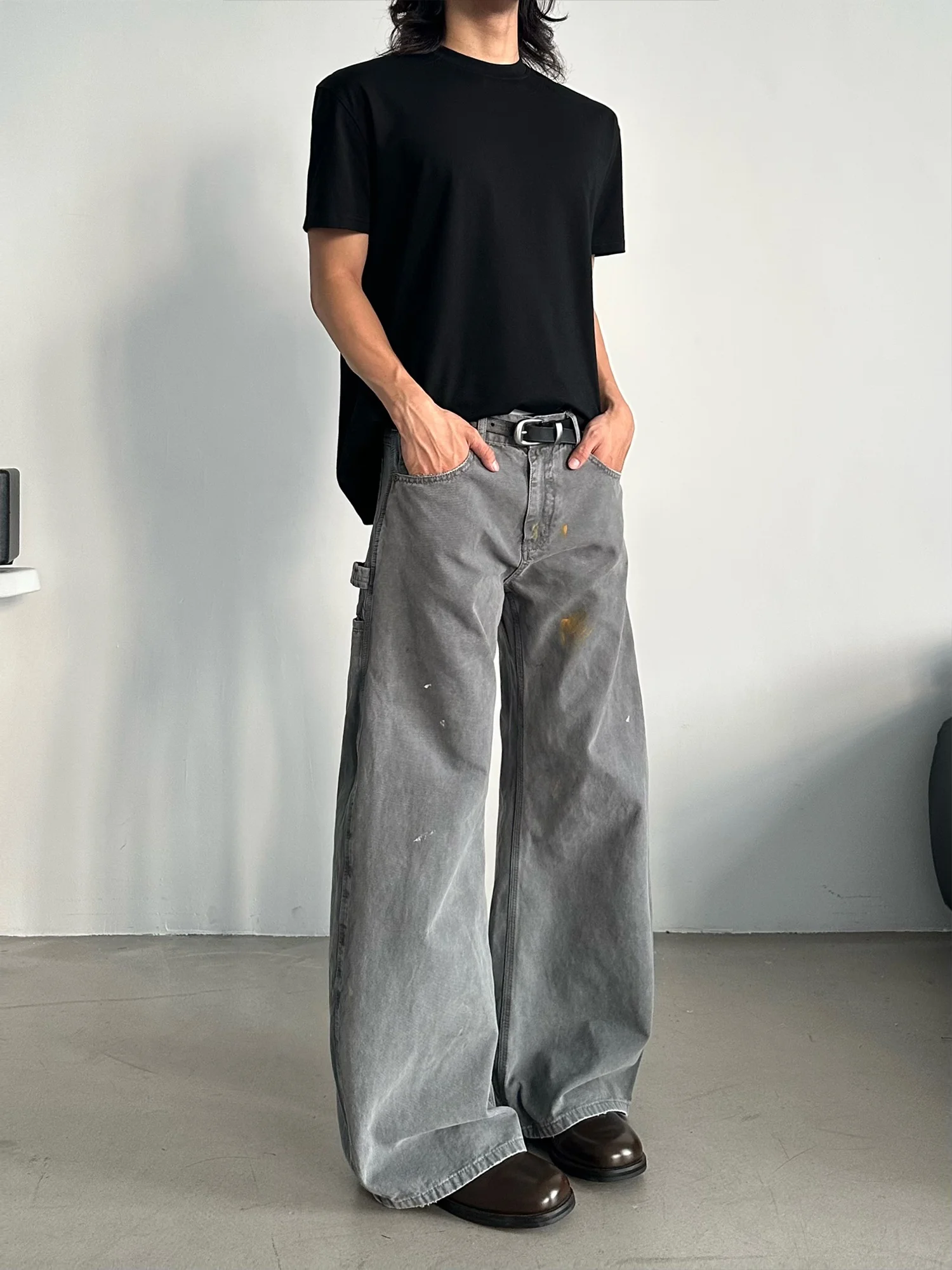 

MASONSOUL American Retro Vintage Work Pants Curved Blade Straight Leg Micro Flare Clean Fit Long Trousers Casual Youthwear