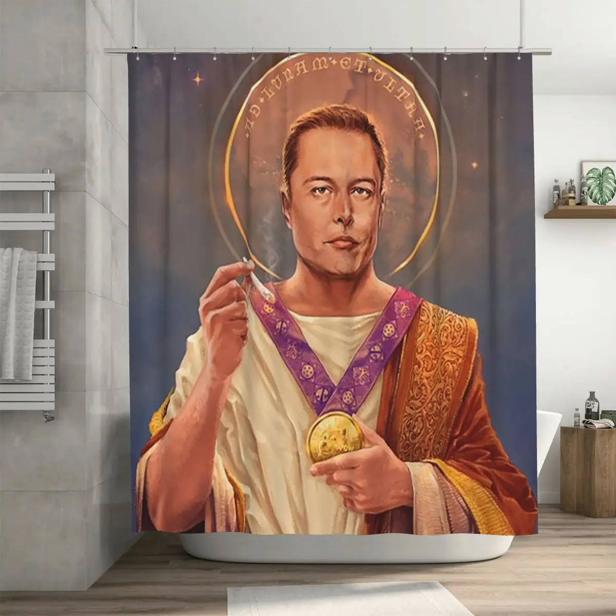 Saint Elon Of Musk, Elon Musk Original Religious Painting Shower Curtain Bathroom Polyester Waterproof Bath Curtains with Hooks