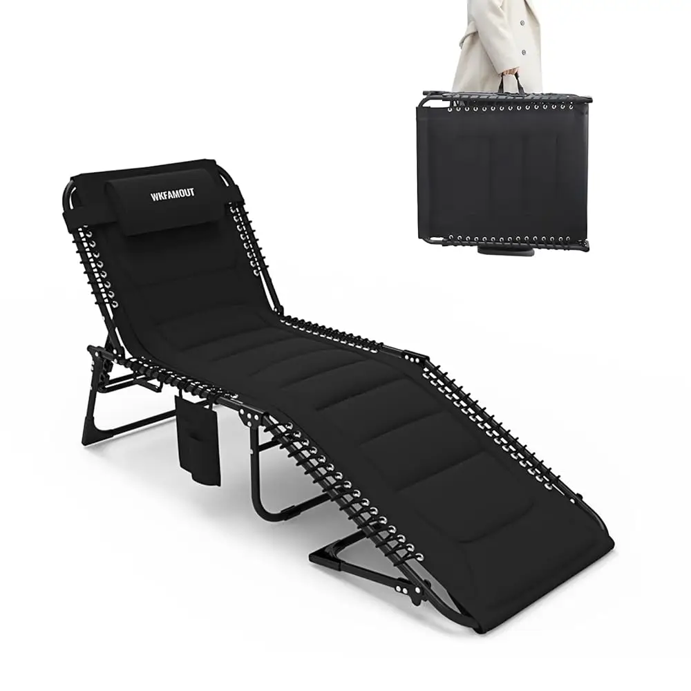 

Outdoor Padded For Adults 264Ibs Patio Chaise Lounge Chair For Outside 5-Position Adjustable Reclining Beach Chair With Pillow