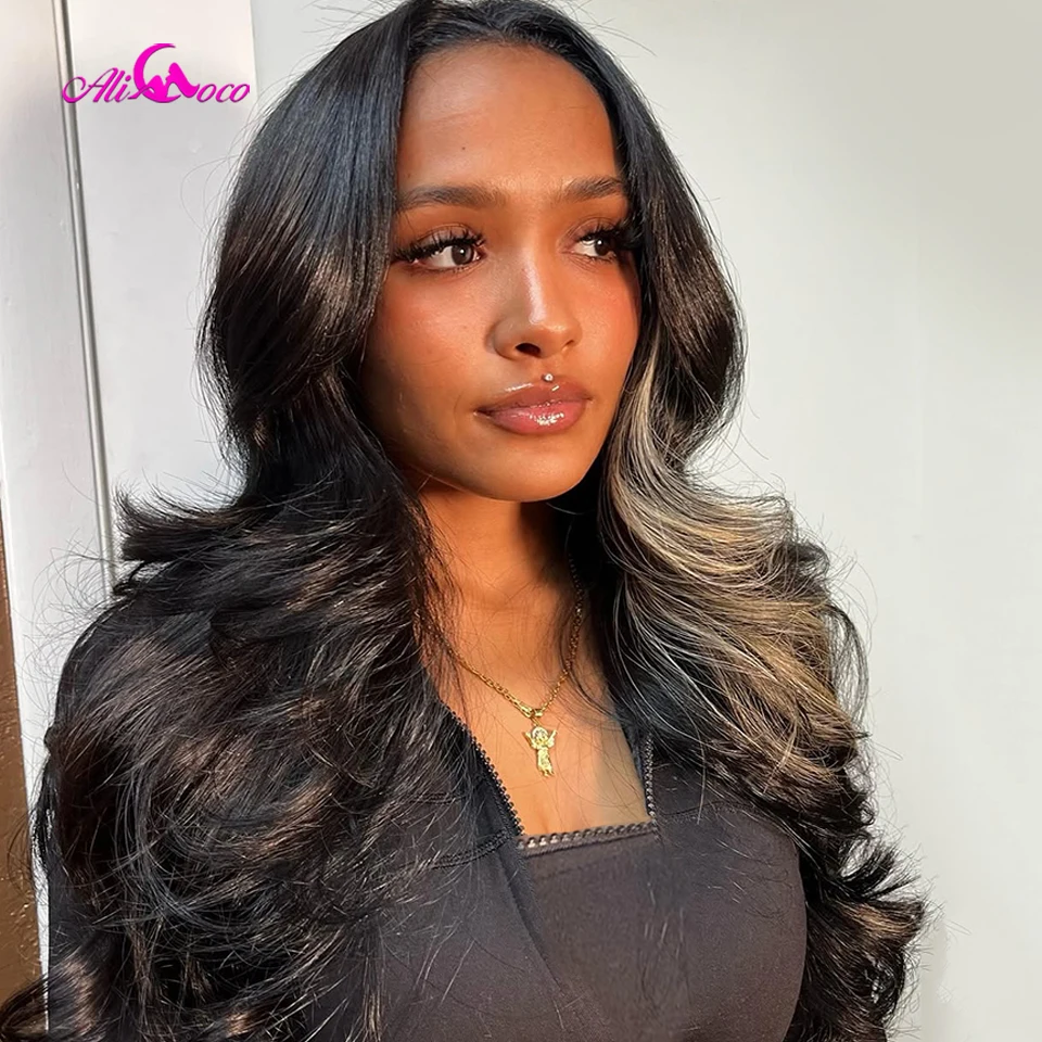

180 Density Blonde Highlight Body Wave Lace Front Wigs Human Hair Preplucked HD 13x4 13x6 Lace Frontal Human Hair Wig For Women