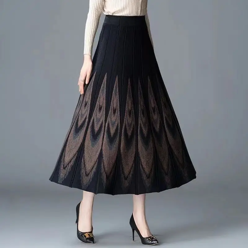 2023 New Autumn Women\'s Winter New High Waist Fashion Versatile Ethnic Style Literary Slim Mid length A-line Half length Skirt