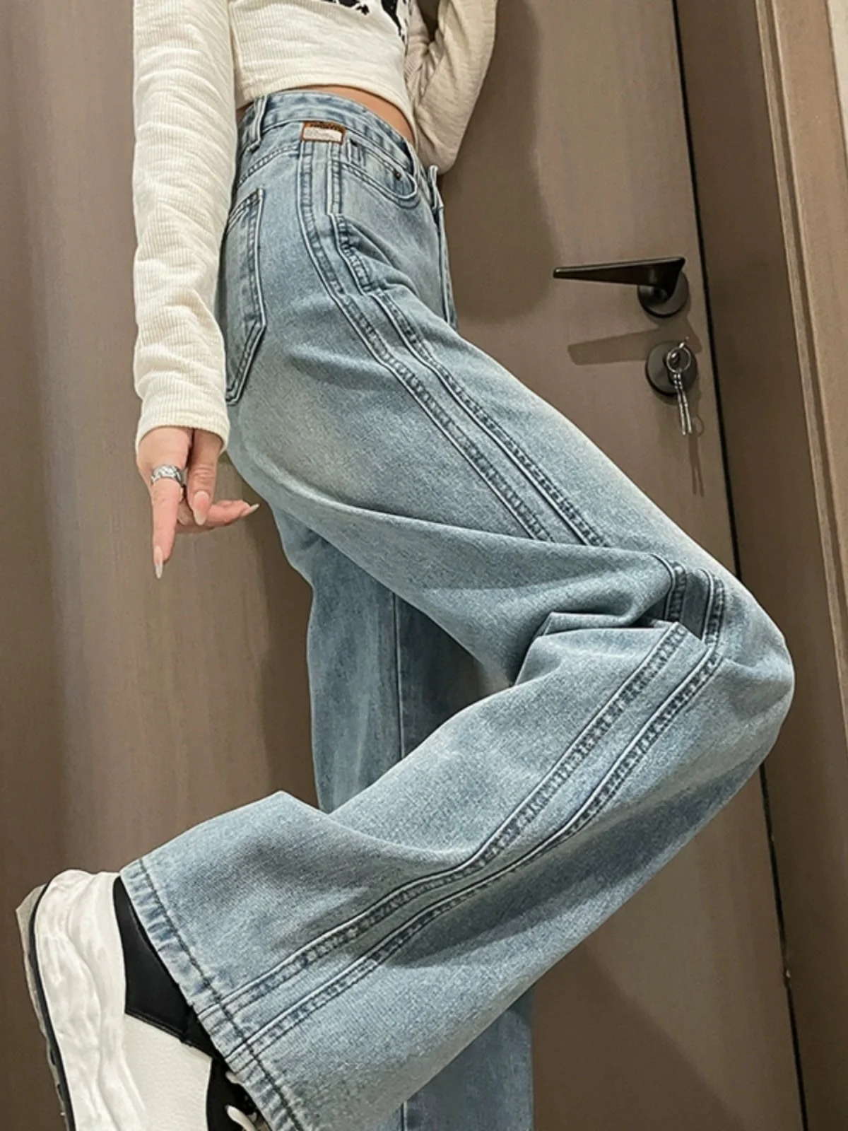 

Light Blue High Waist Straight Leg Jeans Women's 2026 New Spring Summer Loose Wide Leg Pants Small Size Clean Fit Denim