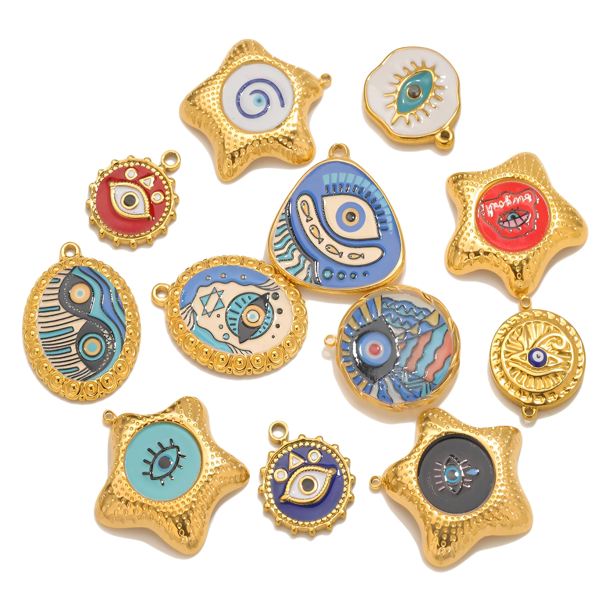 

3-5Pcs Stainless Steel Connector Blue Enamel Evil Eye Amulet for Jewelry Earring Making DIY Women Lucky Accessories Wholesale