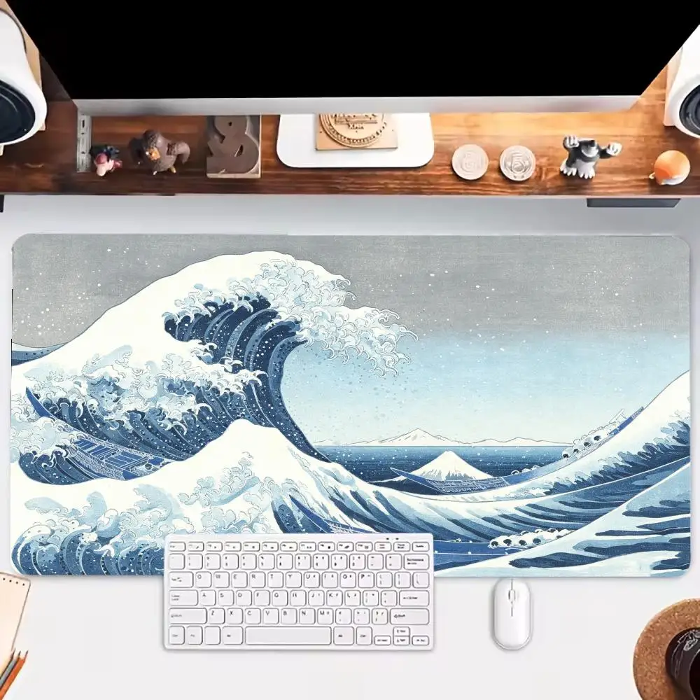 Vintage Japanese Wave Art Mousepad Retro Ukiyo E Design Playmat For Daily Gaming And Office Scene