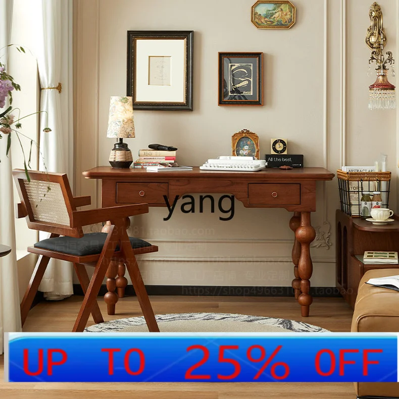 

LH French retro solid wood desk antique study long desk home workbench