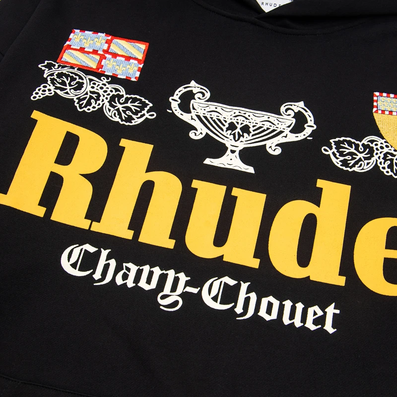2026 Rhude Hoodies Quality Casual All-match Loose Print Hooded Sweatshirt