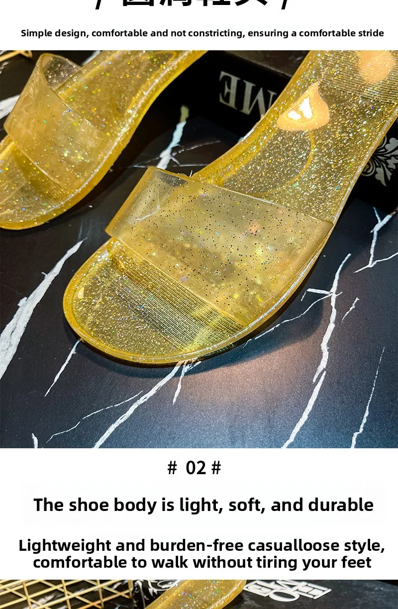 Damen-Flachsohlen-Pantoffeln 2026 Neu für Außenbereich, Bad, Zuhause, Universelle Kristall-Transparente Einfache Modische Sandalen – Detail 4
