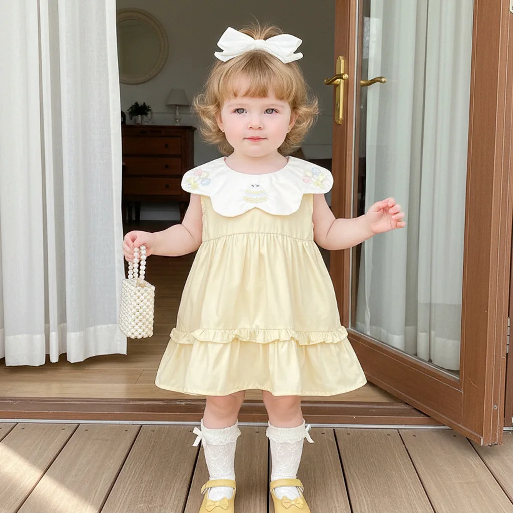 

Baby Girls' Summer Dress 2026 New Vest Dress Solid Color Kids Fashion and Comfortable Cute Yellow Skirt