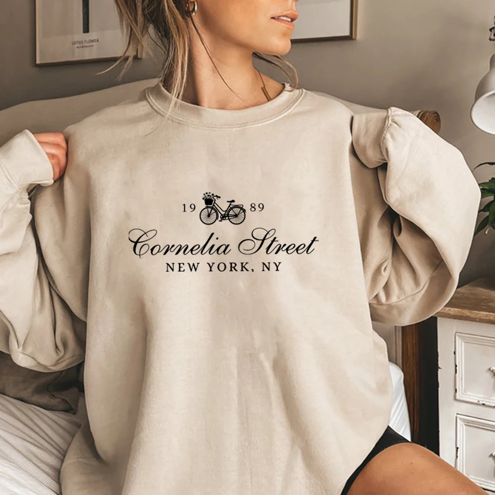 New York Sweatshirt Cornelia Street Retro Hoodie Bike Bloemen Grafische T-Shirt Y 2K Top Tee Esthetische Kleding Winterkleding Vrouwen