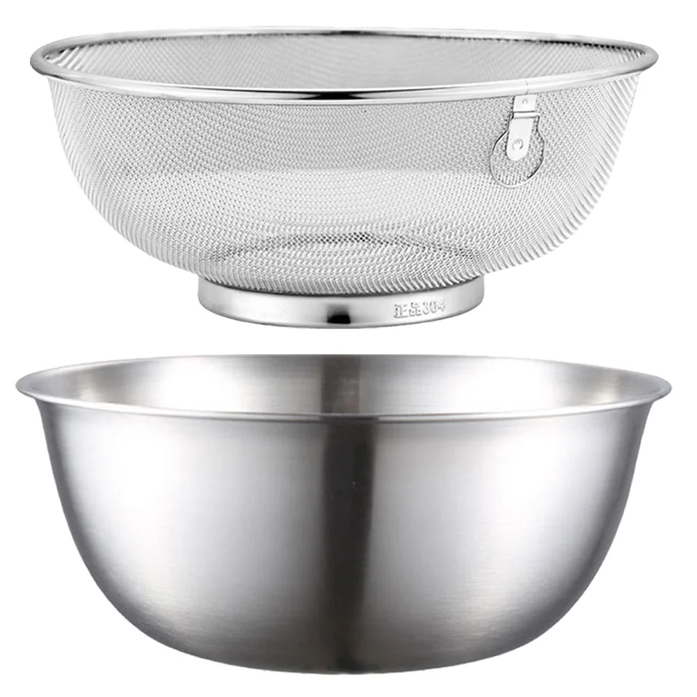 

Stainless Strainer Steel Drain Basket Kitchen Basin Rice Washing Artifact Fruit Pasta Fruits Drainer Food Net Silver