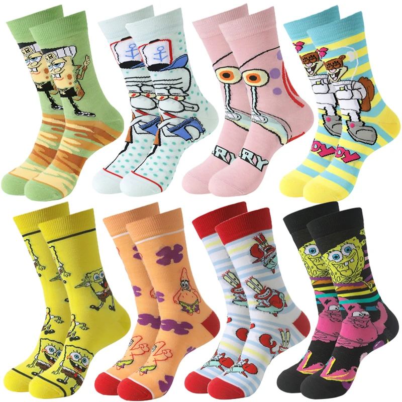 New style Cartoon Spongebob Socks Anime Knitted Cotton Sock Hip Hop Unisex Comfortable Skateboard Happy Socks Tideway Socks