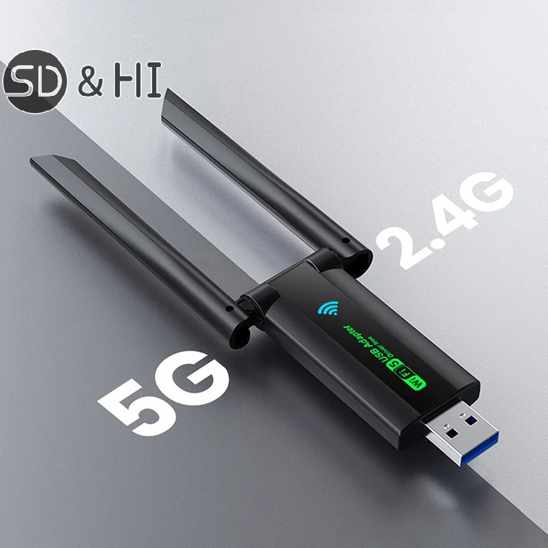 AC1300Mbps USB Wi-Fi адаптер, беспроводная сетевая карта, Двухдиапазонная 2,4 ГГц + 5,8 ГГц Wi-Fi 5 USB для настольного ноутбука Windows 10/11 AC1300Mbps USB Wi-Fi адаптер, беспроводная сетевая карта, Двухдиапазонная 2,4 ГГц + 5,8 ГГц Wi-Fi 5 USB для настольного ноутбука Windows 10/11