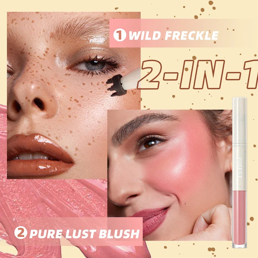 QIBEST Double Ended Natural Simulation Freckles Stamp Pen Liquid Blush 2 In 1 Stick Waterproof Lifelike Fake Freckles Pen Makeup