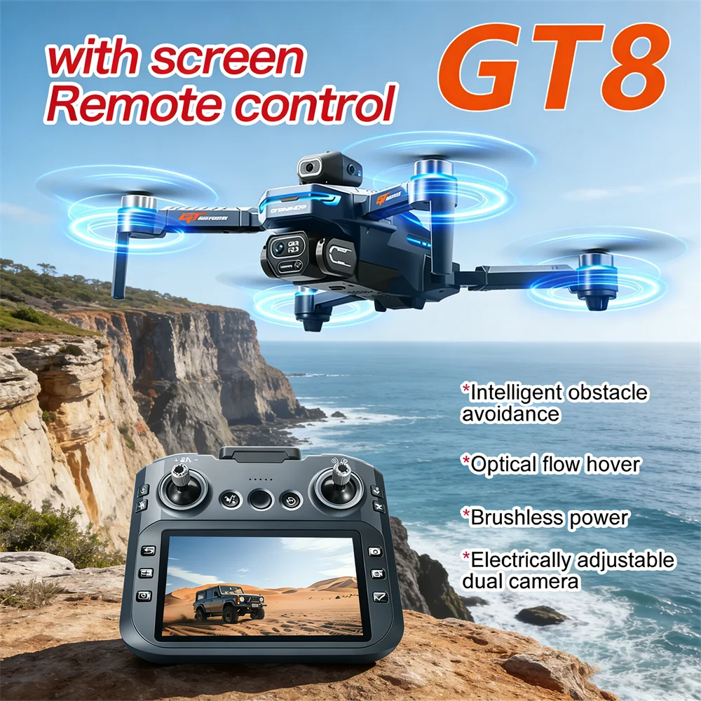 

Дрон GT8 2026 с камерой 6K HD, обходом препятствий, аэрофотосъемкой, бесщеточным двигателем, складной, с экраном, радиоуправляемый, четырехосный