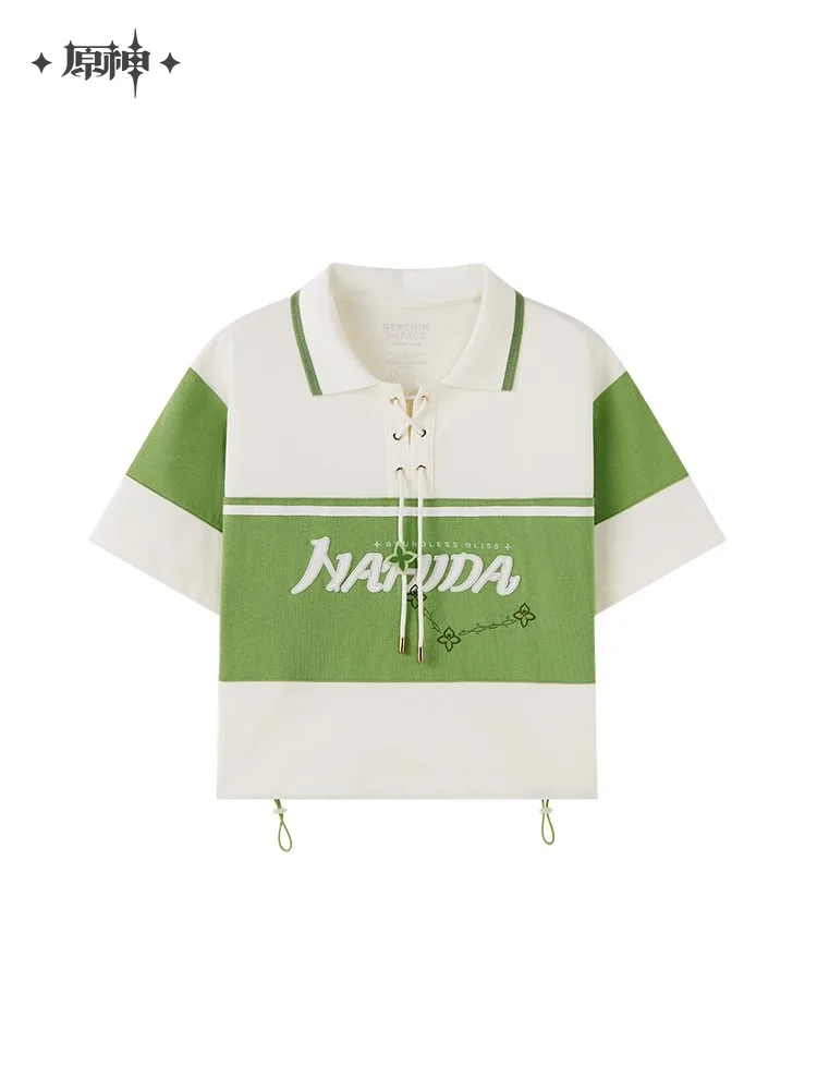 Mihoyo-camiseta de impacto oficial para mujer, Polo de hierba God Nahida con temática verde, camiseta de manga corta para mujer