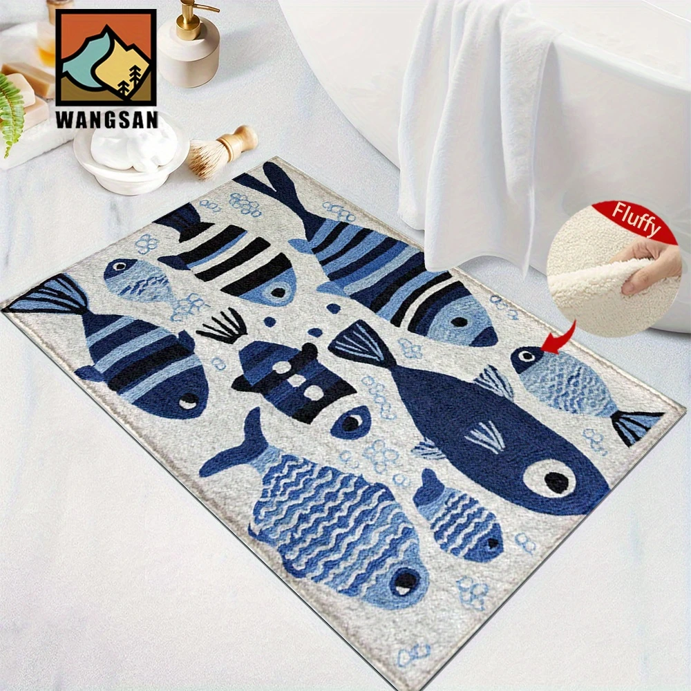 VIKAMA Cartoon Fish Rug—Machine-Washable Indoor/Outdoor Entryway Mat, Bathroom and Shower Door Mat, Home Decor