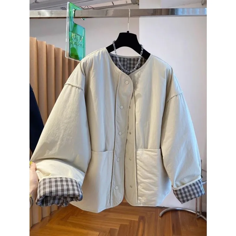 

Loose Fit Men's Cotton Jacket with Big Pockets round Neck Winter Warm Polyester Fiber Casual Style Regular Length Outerwear