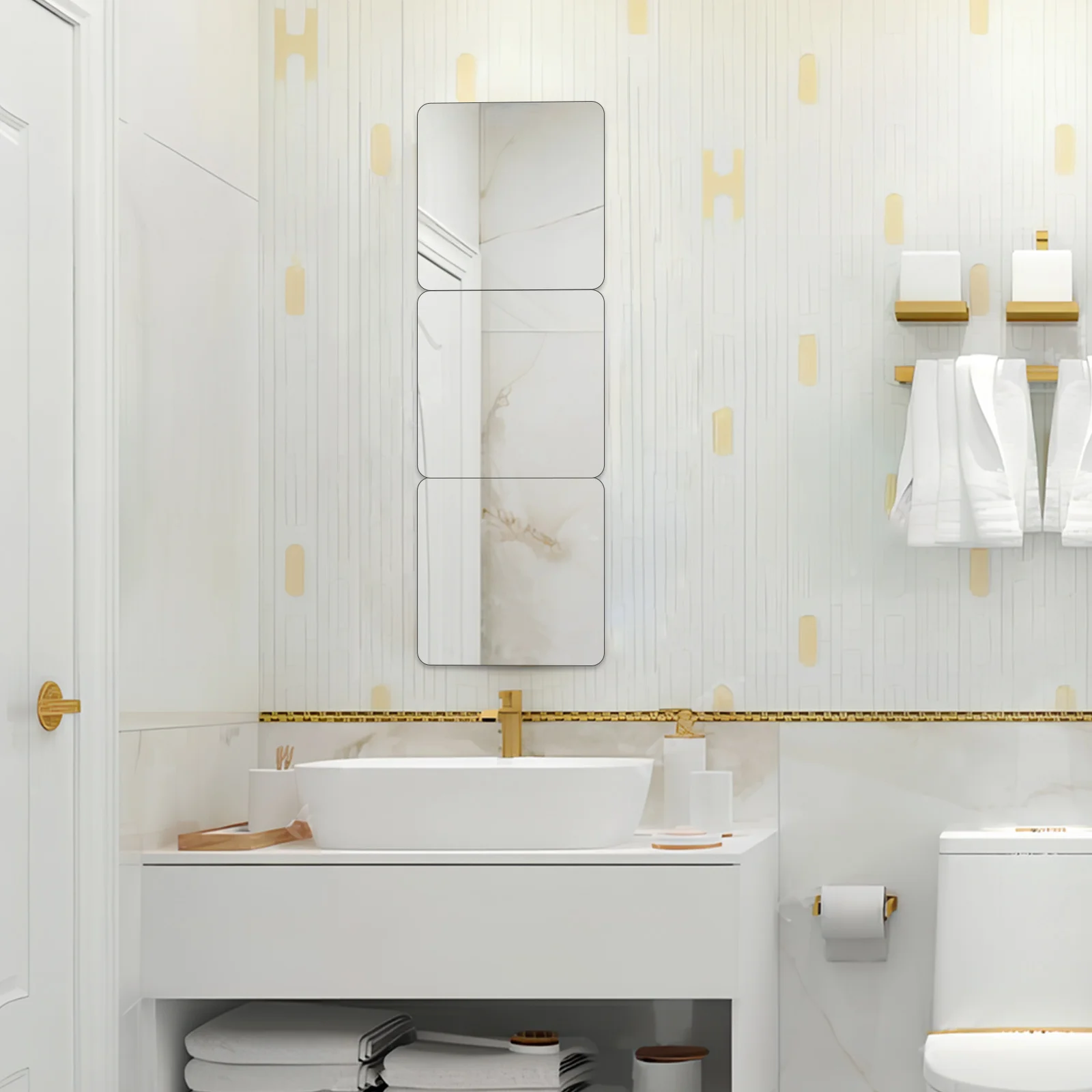 

4 pcs Self Adhesive Tiles Unbreakable Square Stickers For Wall Decor Easy Peel Stick Acrylic Mirror Sheets Bathroom Bedroom