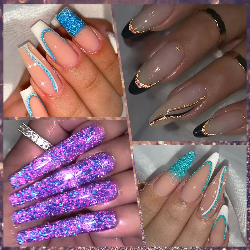 LILYCUTE 5ml Purple Reflective Glitter Liner Gel Nail Polish Laser Sparkling Semi Permanent UV French Painting Nail Art Varnish