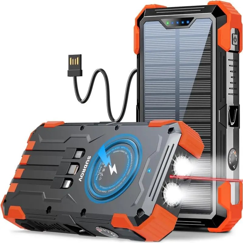 

Солнечный Power Bank на 42800 мАч с беспроводной зарядкой, USB-C, быстрой зарядкой QC3.0, 4 портами и LED-фонариком для iPhone, Galaxy