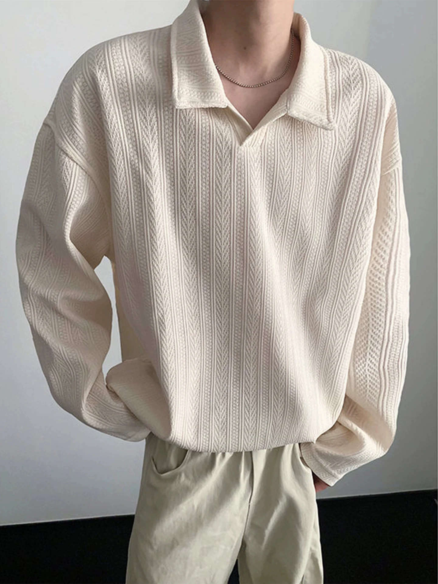 Men's  Neck Sweatshirt Casual Long Sleeve T-Shirt Wheat Ear Pattern Spring Autumn New Fashion Loose Fit American Style Top