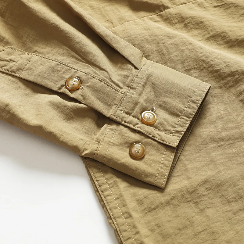 Camisa de manga larga con 2 bolsillos para hombre, ropa informal para exteriores, Color sólido, secado rápido, nueva moda de verano