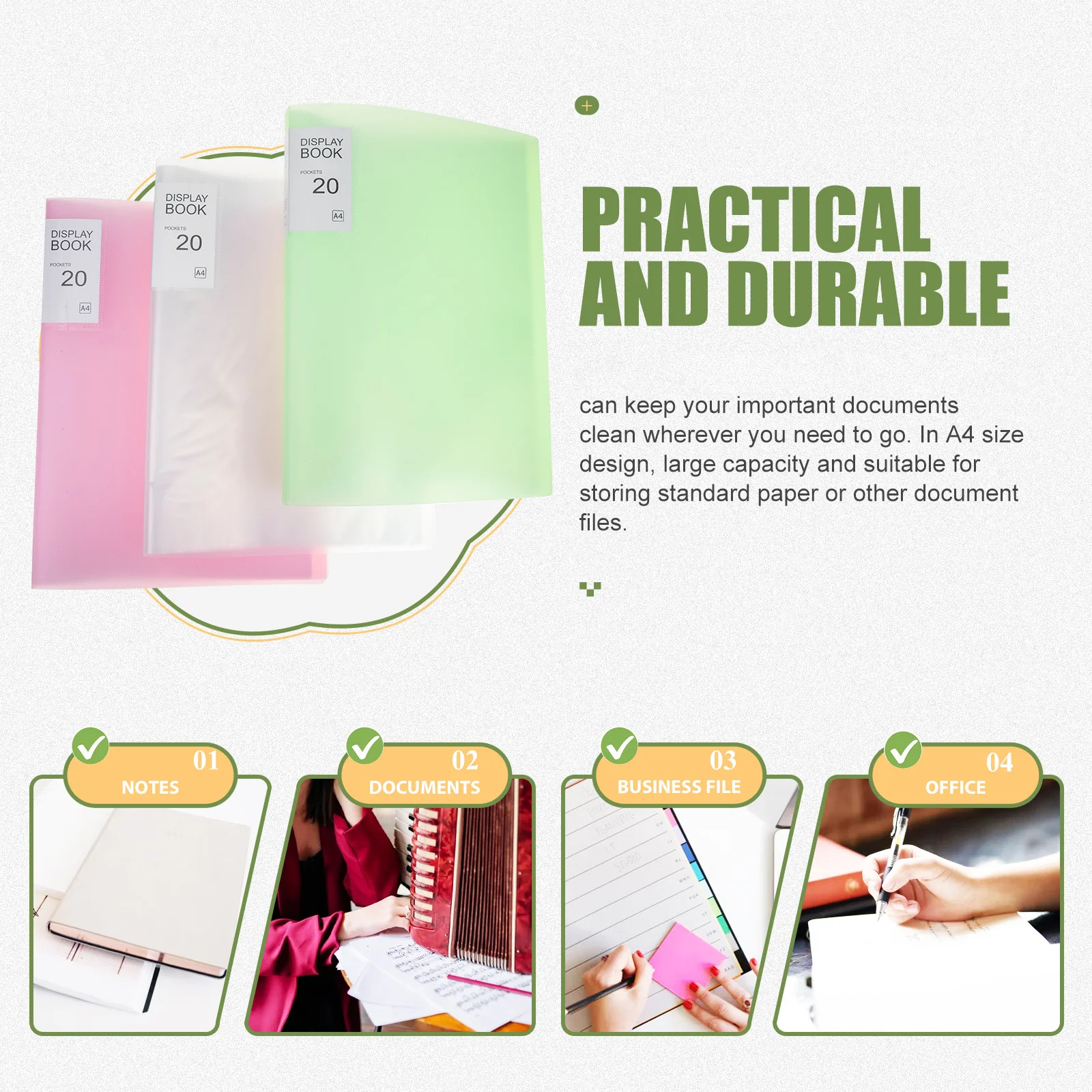 

3pcs Aesthetic School Folders Document ganizer Binder Supplies Waterproof Lightweight A4 Size File Pocket
