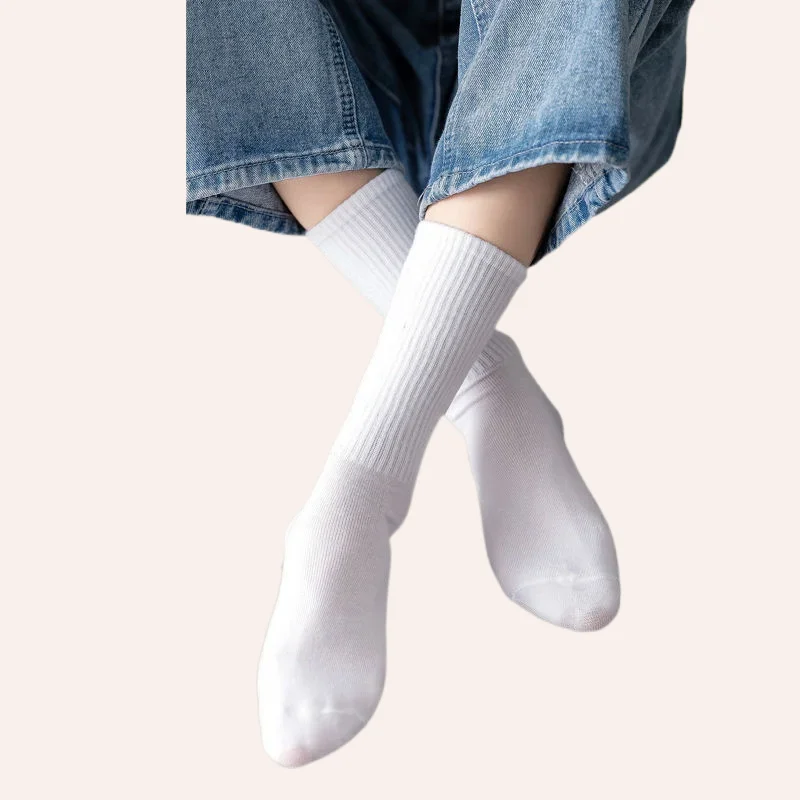 5/10 Pairs Black White Middle Tube Socks Streetwear Soft Breathable Cotton Men's Casual Sports Socks High Quality Men Crew Socks