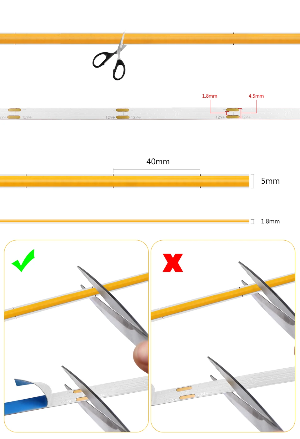 Superdünner 5 mm COB-LED-Streifen, 1 m, 2 m, 3 m, 4 m, 5 m, flexibles Neon-LED-Band mit hoher Dichte für Heim- und Raumdekoration, TV-Hintergrundbeleuchtung – Detail 7