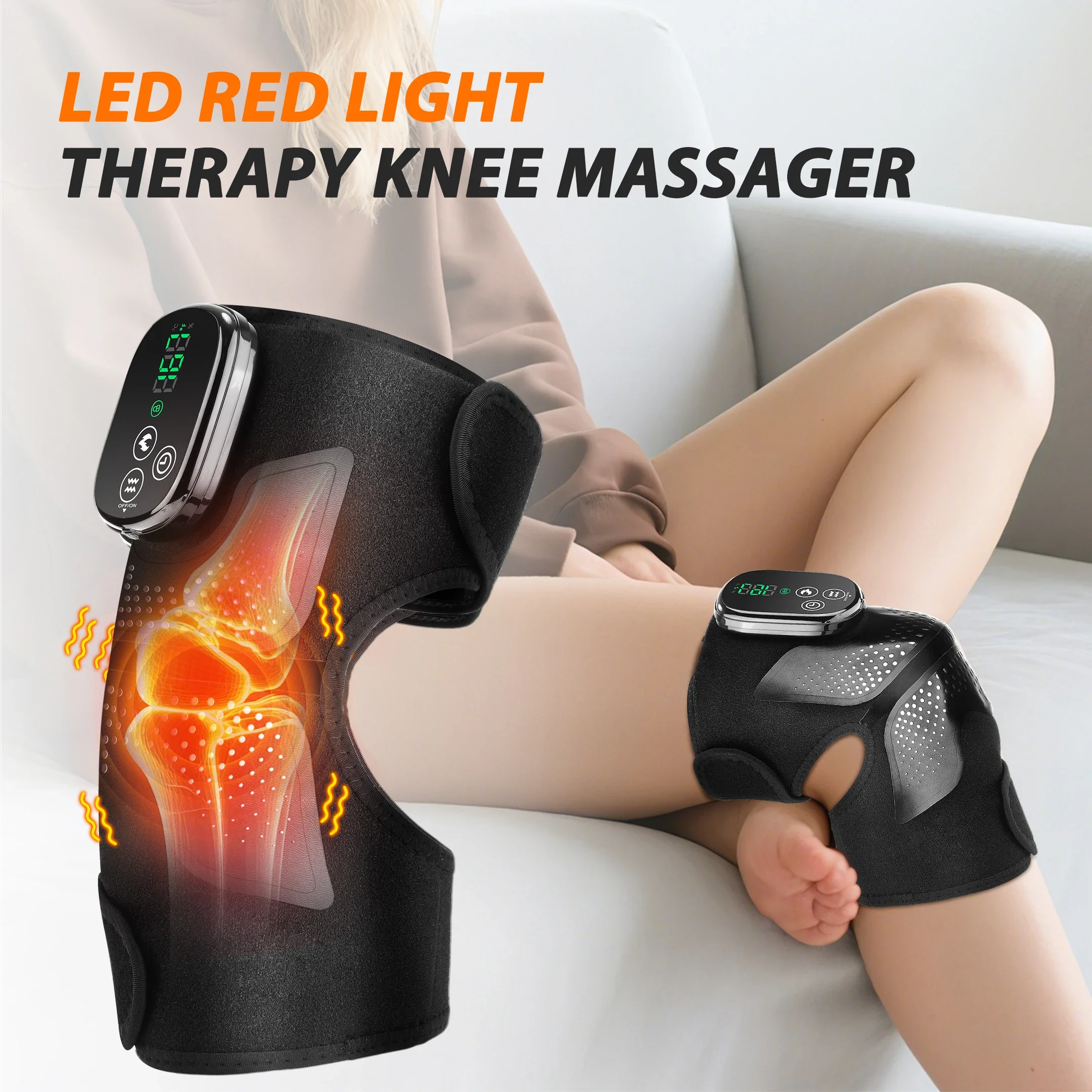 

LED Red Light Therapy Knee Massager with Heating & Vibration 4 Motors 5000mAh Battery 42 LED Beads Pain Relief Muscle Recovery