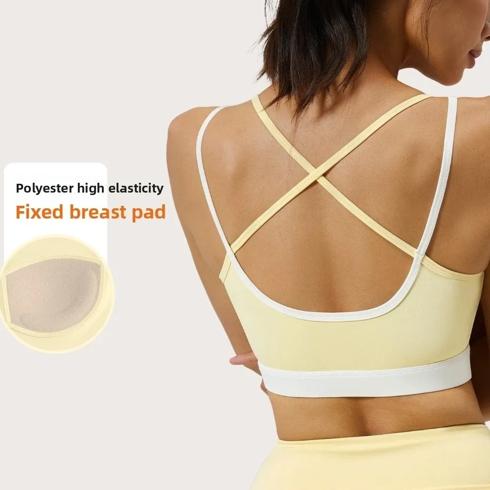 الركض عبر حزام المرأة الرياضة اليوغا الصدرية المضادة للاهتزاز للصدمات اليوغا الملابس الداخلية المدمج في وسادة ثابتة الملابس الداخلية سلس سترة #5