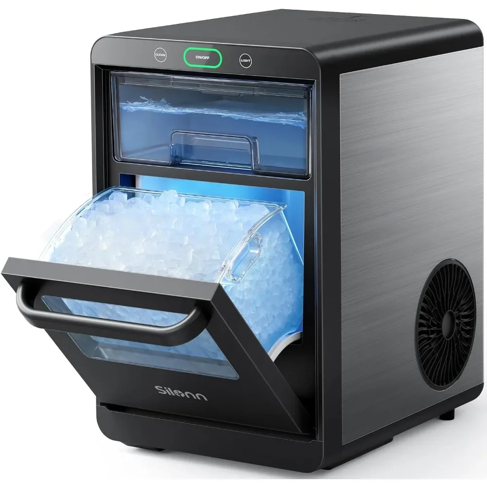 

XMSJ Nugget Ice Maker Countertop - Silonn Pebble Ice Maker Machine Crushed Ice,Pellet Ice 44 Lbs Per Day,Pull-Out Water Tank