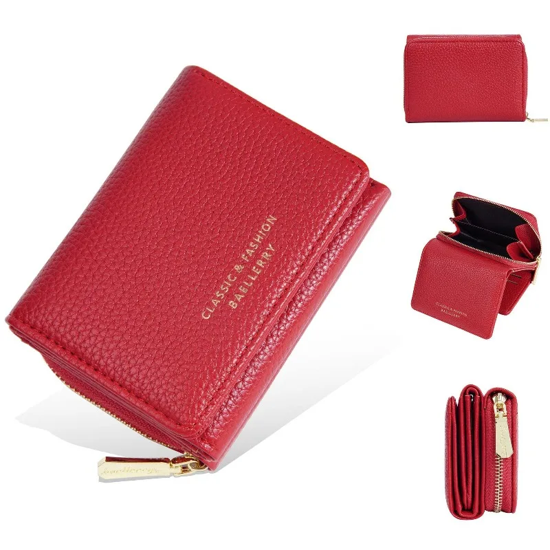 Baellerry Women's Short 3 Folds Wallet PU Leather Multi-functional Fashion Premium Card Holder Coin Pocket Wallets